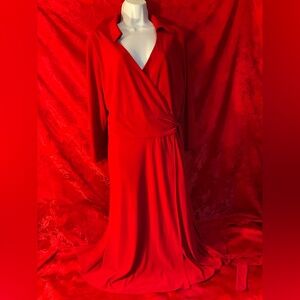 Jones Wear Red Long Sleeve Wrap Dress